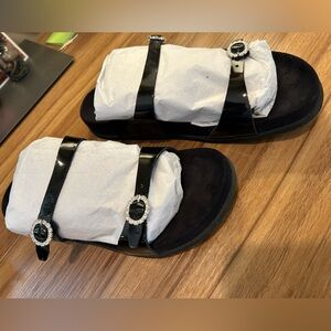 Mephisto Black Patent Sandals with Rhinestone Accents EU 38 US 7.5